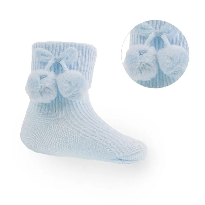 Ankle Pom Socks - White/Blue/Pink