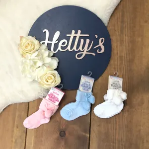 Ankle Pom Socks - White/Blue/Pink