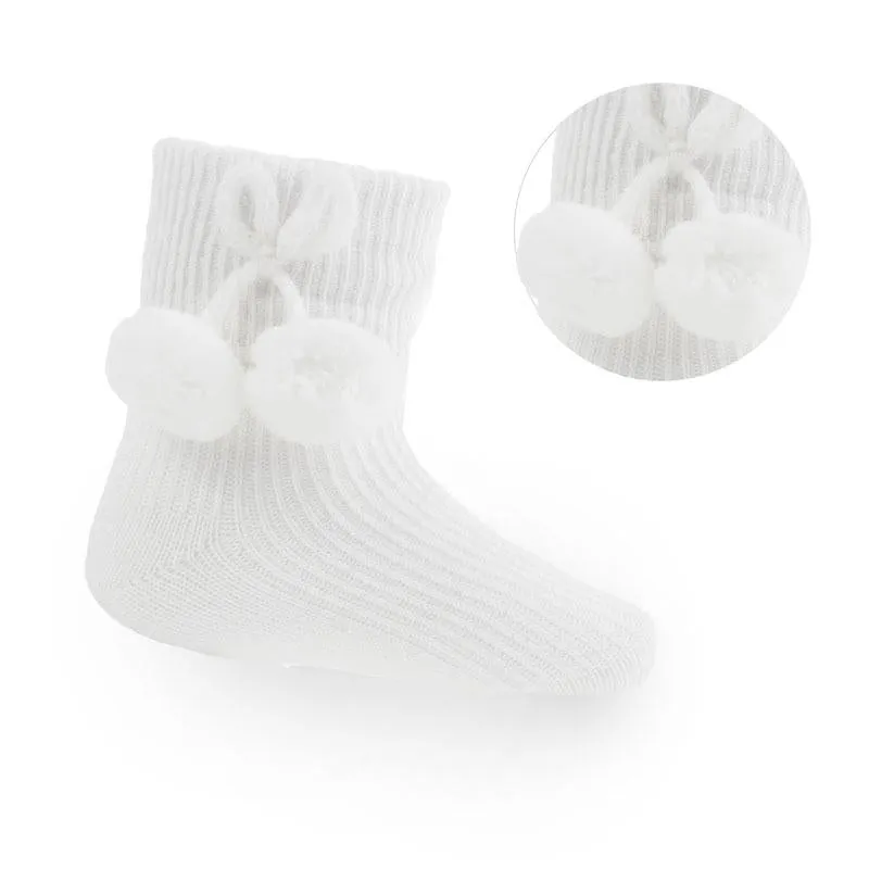 Ankle Pom Socks - White/Blue/Pink