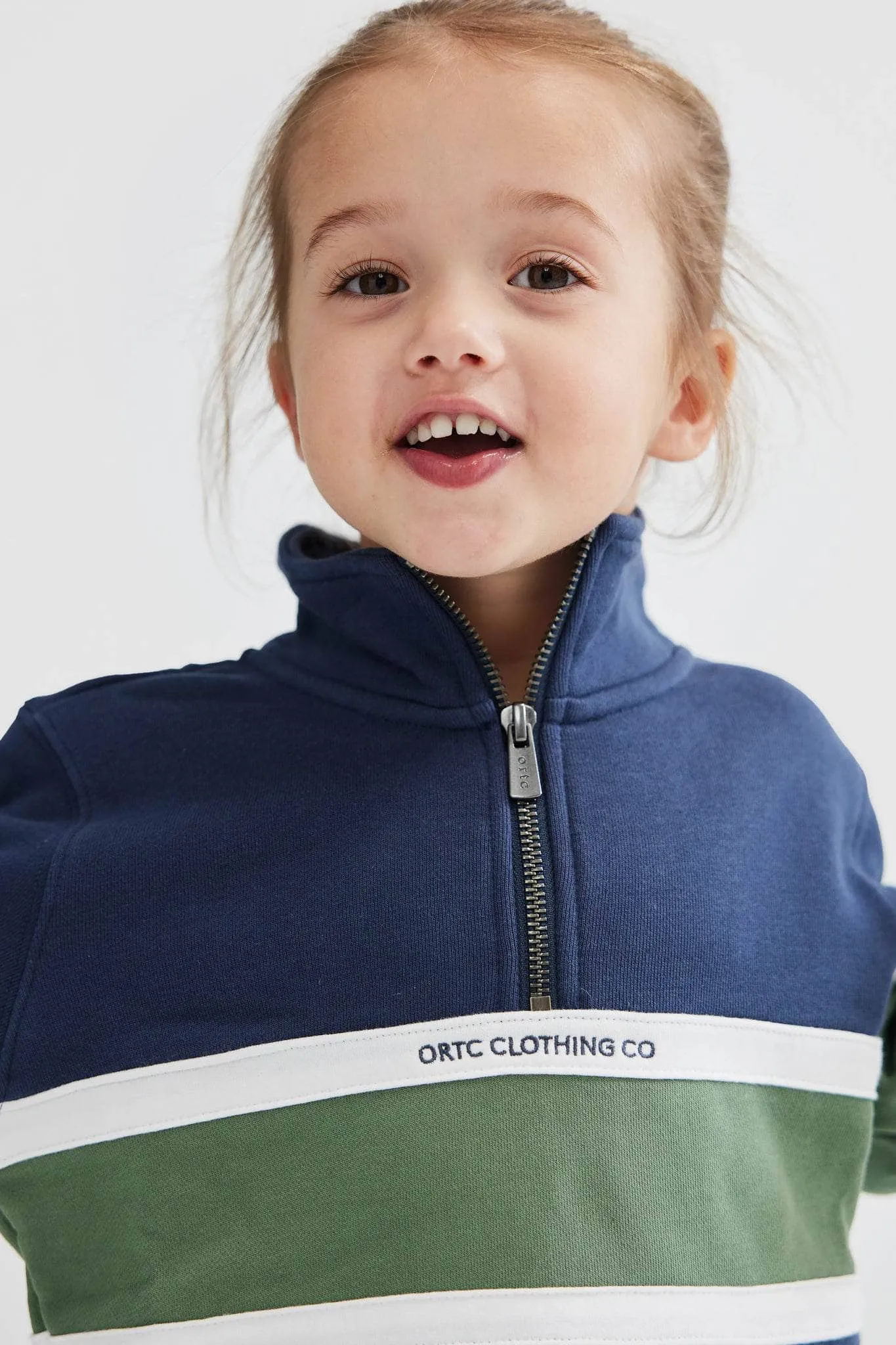 Jnr Triple Panel Quarter Zip Navy and Olive