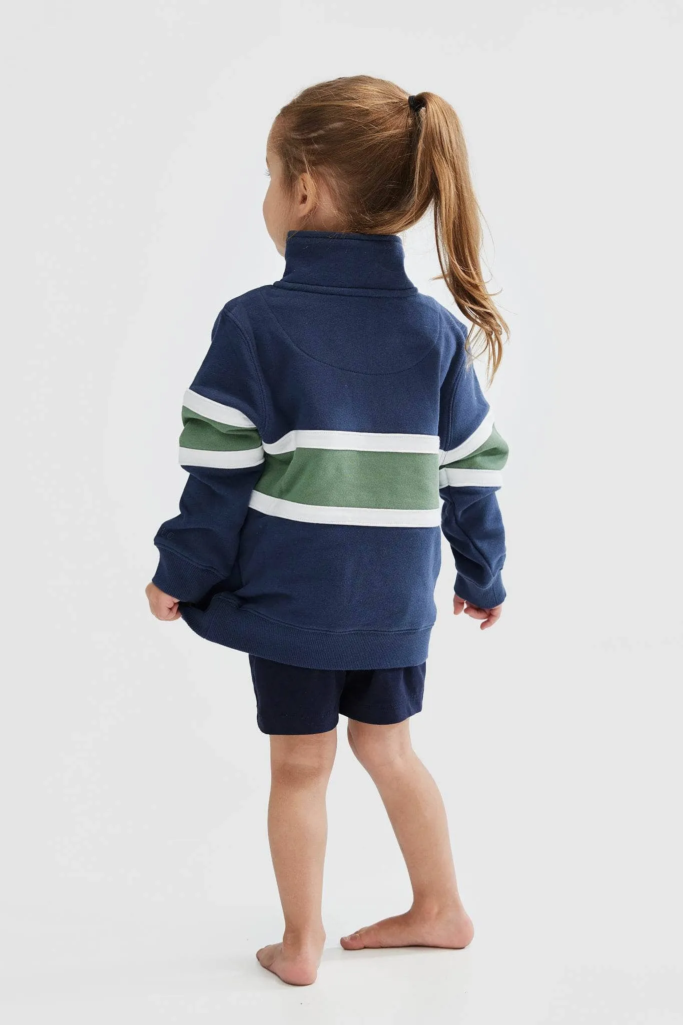 Jnr Triple Panel Quarter Zip Navy and Olive