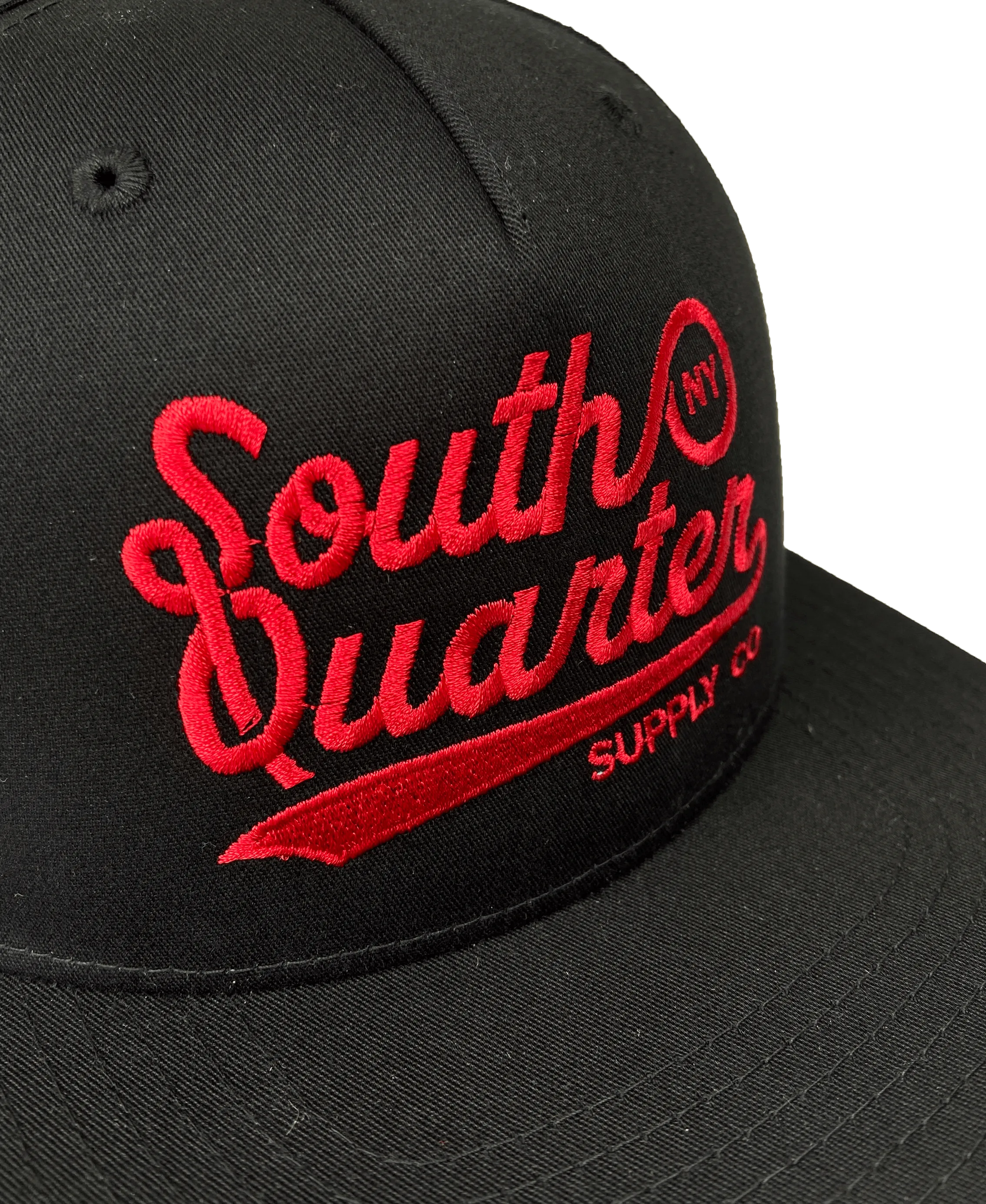South Quarter Black Snapback Hat (Script Logo)